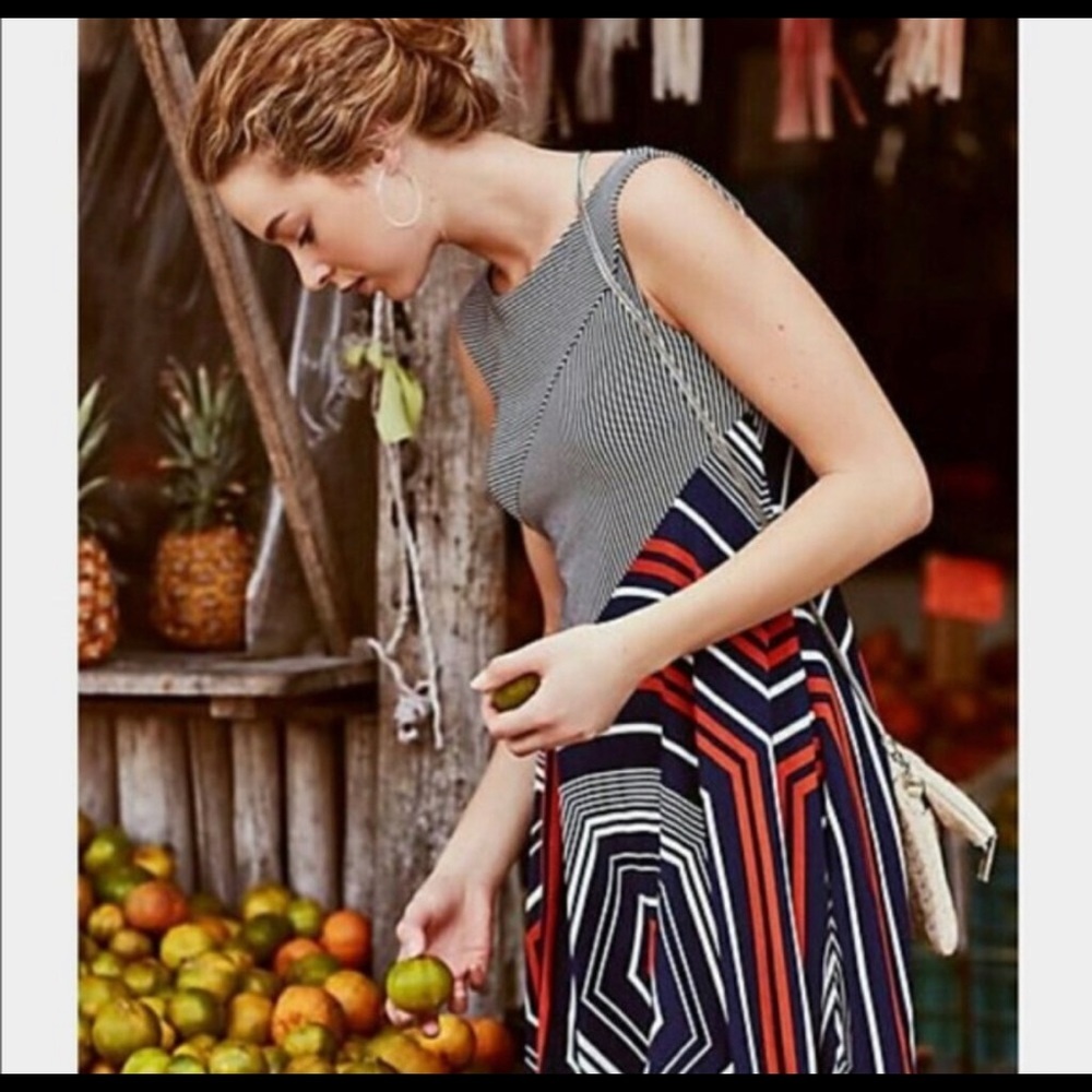 Maeve Anthropologie X-Small Blue Striped Cameron Asymmetrical Hem Dress - Picture 3 of 5